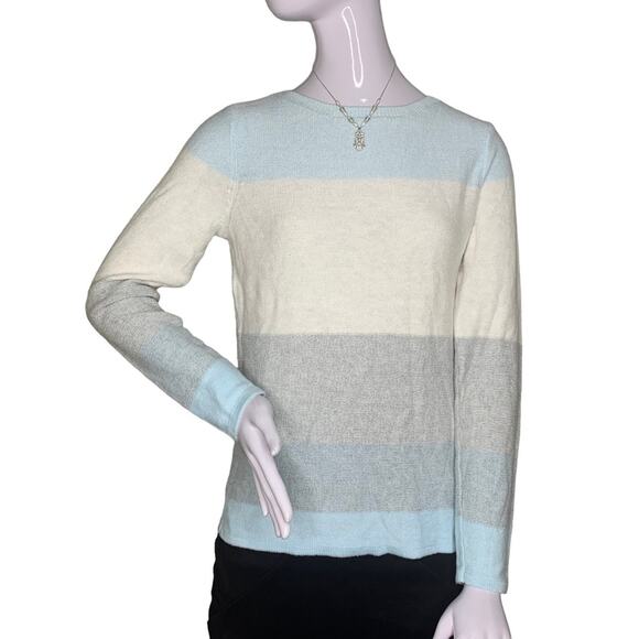 Croft & Barrow Fine Knit Top Long Sleeve Size S Colorblock Blue, Gray and White - Picture 1 of 11